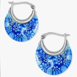 Italian Murano Glass Millefiori Basket Design Hoop Earring